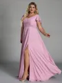 Exquisite A-line V-Neck Short Sleeves Ruffles Floor-Length Chiffon Plus Size Bridesmaid Dress
