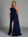 Luxurious Sheath Spaghetti Straps Pleated Floor-Length Chiffon Corset Plus Size Bridesmaid Dress