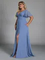 Extravagant A-line V-Neck Short Sleeves Pleated Floor-Length Chiffon Corset Plus Size Bridesmaid Dress
