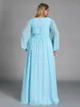 Elegant A-line V-Neck Long Sleeves Sash/Ribbon/Belt Floor-Length Chiffon Plus Size Bridesmaid Dress