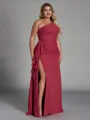 Captivating Sheath One-Shoulder Ruffles Floor-Length Chiffon Corset Plus Size Bridesmaid Dress