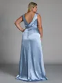 Aristocratic Sheath Scoop Pleated Floor-Length Silk Like Satin Corset Plus Size Bridesmaid Dress
