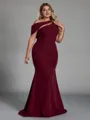 Graceful Sheath Scoop Sweep Train Stretch Crepe Plus Size Bridesmaid Dress