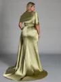 Elegant Sheath Off-the-Shoulder Pleated Court Train Silk Like Satin Corset Plus Size Bridesmaid Dress