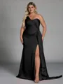 Unique Sheath One-Shoulder Pleated Floor-Length NS Elastic Woven Satin Corset Plus Size Bridesmaid Dress