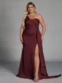Unique Sheath One-Shoulder Pleated Floor-Length NS Elastic Woven Satin Corset Plus Size Bridesmaid Dress