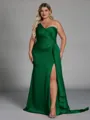 Unique Sheath One-Shoulder Pleated Floor-Length NS Elastic Woven Satin Corset Plus Size Bridesmaid Dress