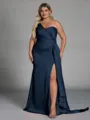 Unique Sheath One-Shoulder Pleated Floor-Length NS Elastic Woven Satin Corset Plus Size Bridesmaid Dress