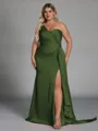 Unique Sheath One-Shoulder Pleated Floor-Length NS Elastic Woven Satin Corset Plus Size Bridesmaid Dress