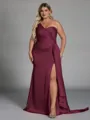Unique Sheath One-Shoulder Pleated Floor-Length NS Elastic Woven Satin Corset Plus Size Bridesmaid Dress