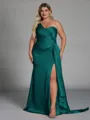 Unique Sheath One-Shoulder Pleated Floor-Length NS Elastic Woven Satin Corset Plus Size Bridesmaid Dress