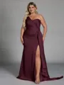 Unique Sheath One-Shoulder Pleated Floor-Length NS Elastic Woven Satin Corset Plus Size Bridesmaid Dress