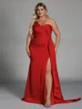 Unique Sheath One-Shoulder Pleated Floor-Length NS Elastic Woven Satin Corset Plus Size Bridesmaid Dress