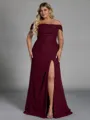 Striking Sheath Off-the-Shoulder Pleated Floor-Length Chiffon Corset Plus Size Bridesmaid Dress