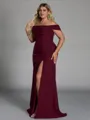 Striking Sheath Off-the-Shoulder Pleated Floor-Length Chiffon Corset Plus Size Bridesmaid Dress