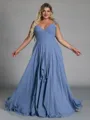 Classy A-line V-Neck Ruffles Floor-Length Chiffon Corset Plus Size Bridesmaid Dress
