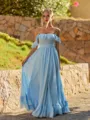 Perfect A-line Off-the-Shoulder Ruffles Floor-Length Chiffon Corset Bridesmaid Dress