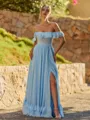 Perfect A-line Off-the-Shoulder Ruffles Floor-Length Chiffon Corset Bridesmaid Dress