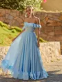 Perfect A-line Off-the-Shoulder Ruffles Floor-Length Chiffon Corset Bridesmaid Dress
