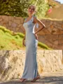 Trendy Sheath Square Bow Ankle-Length Bridesmaid Dress