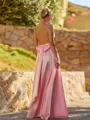 Glam A-line Spaghetti Straps Pleated Floor-Length Silk Like Satin Bridesmaid Dress