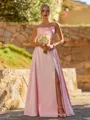 Glam A-line Spaghetti Straps Pleated Floor-Length Silk Like Satin Bridesmaid Dress
