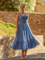 Pretty A-line V-Neck Pleated Tea-Length Chiffon Bridesmaid Dress