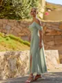 Charming A-line Cold Shoulder Pleated Ankle-Length Chiffon Corset Bridesmaid Dress