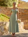 Charming A-line Cold Shoulder Pleated Ankle-Length Chiffon Corset Bridesmaid Dress