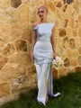 Glamorous Sheath One-Shoulder Pleated Floor-Length Silk Like Satin Bridesmaid Dress