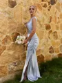 Glamorous Sheath One-Shoulder Pleated Floor-Length Silk Like Satin Bridesmaid Dress