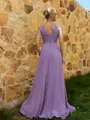 Elegant A-line V-Neck Pleated Floor-Length Chiffon Corset Bridesmaid Dress