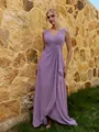 Elegant A-line V-Neck Pleated Floor-Length Chiffon Corset Bridesmaid Dress