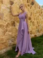 Elegant A-line V-Neck Pleated Floor-Length Chiffon Corset Bridesmaid Dress