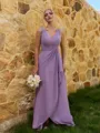 Elegant A-line V-Neck Pleated Floor-Length Chiffon Corset Bridesmaid Dress