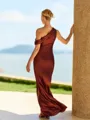 Opulent Sheath One-Shoulder Pleated Floor-Length Silk Like Satin Bridesmaid Dress