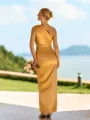 Exquisite Sheath One-Shoulder Pleated Ankle-Length Silk Like Satin Bridesmaid Dress