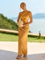 Exquisite Sheath One-Shoulder Pleated Ankle-Length Silk Like Satin Bridesmaid Dress