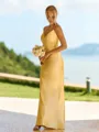 Stunning Sheath V-Neck Pleated Floor-Length Silk Like Satin Bridesmaid Dress