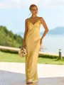 Stunning Sheath V-Neck Pleated Floor-Length Silk Like Satin Bridesmaid Dress