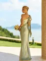 Splendid Sheath One-Shoulder Bow Floor-Length Silk Like Satin Bridesmaid Dress