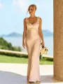 Graceful Sheath Straps Ruffles Floor-Length Silk Like Satin Bridesmaid Dress