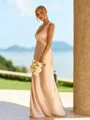 Graceful Sheath Straps Ruffles Floor-Length Silk Like Satin Bridesmaid Dress