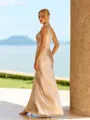Grand Sheath Halter Pleated Floor-Length Silk Like Satin Bridesmaid Dress
