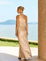 Grand Sheath Halter Pleated Floor-Length Silk Like Satin Bridesmaid Dress