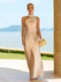 Grand Sheath Halter Pleated Floor-Length Silk Like Satin Bridesmaid Dress