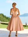 Enchanting A-line Square Tea-Length Satin Corset Bridesmaid Dress