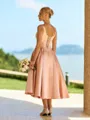 Enchanting A-line Square Tea-Length Satin Corset Bridesmaid Dress