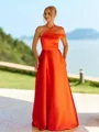 Breathtaking A-line One-Shoulder Pleated Floor-Length Silk Like Satin Bridesmaid Dress