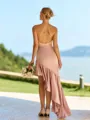 Gorgeous Sheath Spaghetti Straps Ruffles Floor-Length Silk Like Satin Corset Bridesmaid Dress